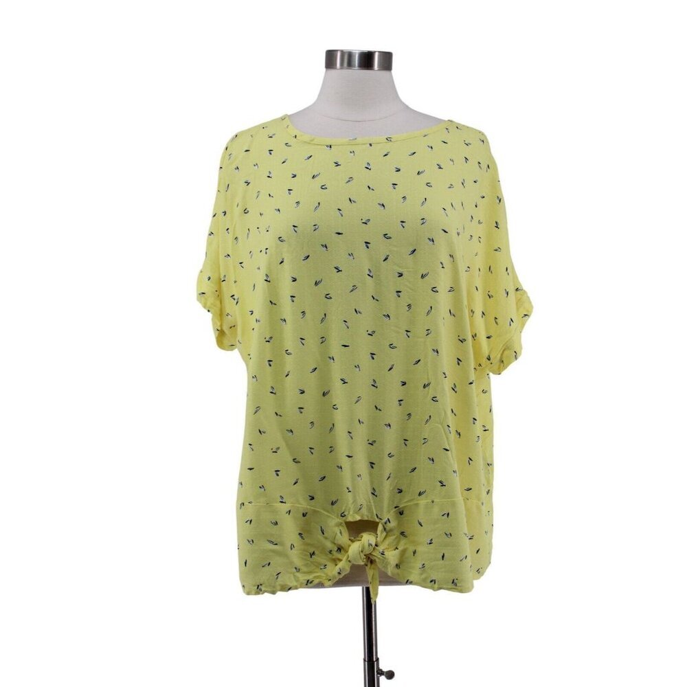 NWT Buffalo by David Bitton Yellow Feather Print Viscose Tie Waist Top Size XL